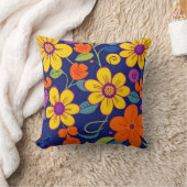 レトロカラフル花 – ドーパミンスタイル クッション (ブランケット)