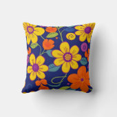 レトロカラフル花 – ドーパミンスタイル クッション (裏面)