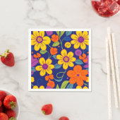 レトロカラフル花 – ドーパミンスタイル スタンダードカクテルナプキン (インサイチュ)