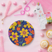 レトロカラフル花 – ドーパミンスタイル ペーパープレート (パーティー)