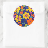 レトロカラフル花 – ドーパミンスタイル ラウンドシール (バッグ)
