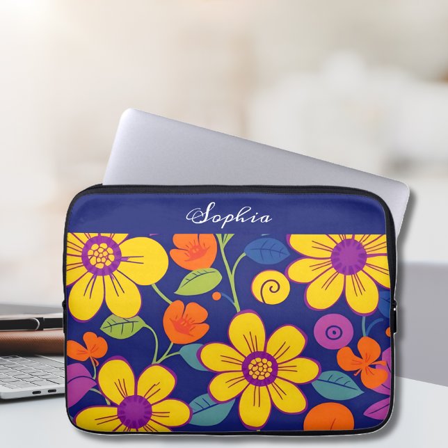 レトロカラフル花 – ドーパミンスタイル ラップトップスリーブ (Colorful Retro Flowers-Dopamine Style Laptop Sleeve)