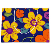 レトロカラフル花 – ドーパミンスタイル ラージペーパーバッグ (正面)