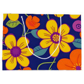 レトロカラフル花 – ドーパミンスタイル ラージペーパーバッグ (裏面)