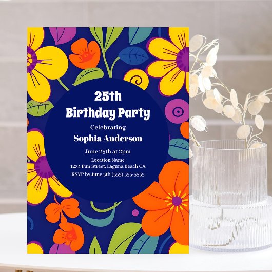 レトロカラフル花 – ドーパミンスタイル 招待状