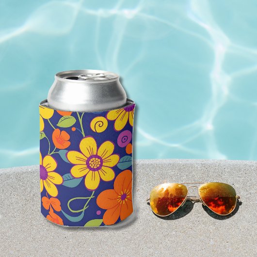 レトロカラフル花 – ドーパミンスタイル- 缶クーラー