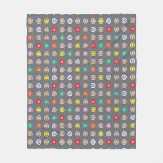 レトロカラフル花 フリースブランケット (正面)