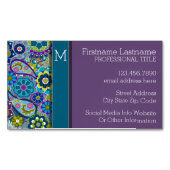 レトロカラフル花(モノグラム) マグネット名刺 (正面)