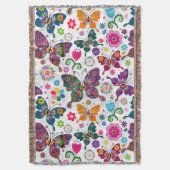レトロカラフル蝶と花のパターン スローブランケット (正面縦)
