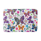 レトロカラフル蝶と花のパターン バスマット (正面)