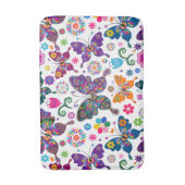 レトロカラフル蝶と花のパターン バスマット (正面縦)