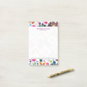 レトロカラフル蝶と花のパターン ポストイット (デスク上)