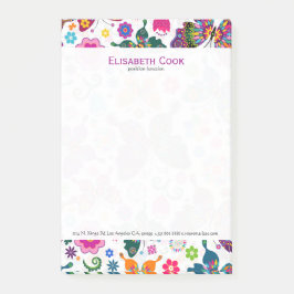 レトロカラフル蝶と花のパターン ポストイット