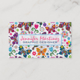 レトロカラフル蝶と花パターン2 名刺