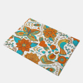 レトロカラフル蝶と鳥のパターン ドアマット (アングル)