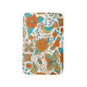 レトロカラフル鳥花と蝶のパターン バスマット (正面縦)