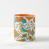 レトロカラフル鳥花と蝶パターン マグカップ (中央)