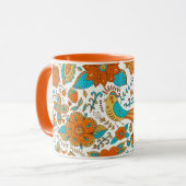 レトロカラフル鳥花と蝶パターン マグカップ (正面左)