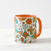 レトロカラフル鳥花と蝶パターン マグカップ (正面右)