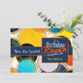 レトロカラフル70年代80年代の誕生日パーティーへの招待 招待状 (スタンド正面)