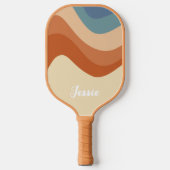 レトロカラフル70s曲線ストライプヴィンテージ ピックルボールラケット (正面)