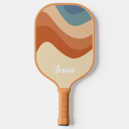 レトロカラフル70s曲線ストライプヴィンテージ ピックルボールラケット