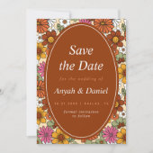 レトロカラフルGroovyデイジーフローラ60s 70sトレンディー セーブザデート (正面)