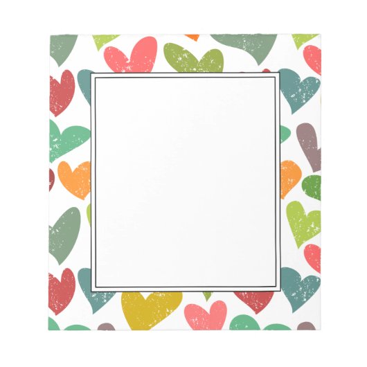 レトロカラフルGroovyバレンタインハートパターン ノートパッド (正面)