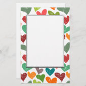 レトロカラフルGroovyバレンタインハートパターン 便箋 (正面/裏面)