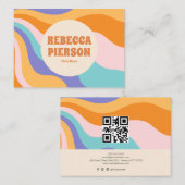 レトロカラフルGroovy波形Boho Qrコード 名刺 (正面/裏面)