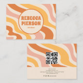 レトロカラフルGroovy波形Boho Qrコード 名刺 (正面/裏面)