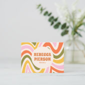 レトロカラフルGroovy波形Boho Qrコード 名刺 (スタンド正面)