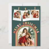 レトロカラフルGroovy 4フォトグリーンクリスマス シーズンカード (正面)