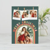 レトロカラフルGroovy 4フォトグリーンクリスマス シーズンカード (スタンド正面)
