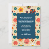 レトロカラフルGroovy 4フォトブルークリスマス シーズンカード (裏面)