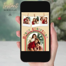 レトロカラフルGroovy 4フォトベージュクリスマス シーズンカード