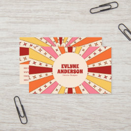 レトロカラフルGroovy QRコード70s 60s Bohoトレンディー 名刺