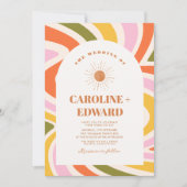 レトロカラフルGroovy Wavy Bohoの結婚Qrコード 招待状 (正面)