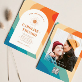 レトロカラフルGroovy Wavy Boho結婚のQrコード 名刺