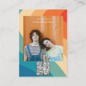 レトロカラフルGroovy Wavy Boho結婚のQrコード 名刺 (裏面)