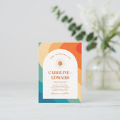 レトロカラフルGroovy Wavy Boho結婚のQrコード 名刺 (スタンド正面)