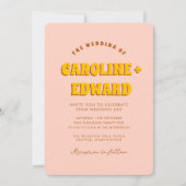 レトロカラフルGroovy Wavy Boho結婚のQrコード 招待状 (正面)