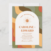 レトロカラフルGroovy Wavy Boho結婚のQrコード 招待状 (正面)