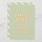 レトロカラフルGroovy Wavy Boho結婚のQrコード 招待状 (正面/裏面)