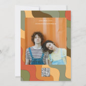 レトロカラフルGroovy Wavy Boho結婚のQrコード 招待状 (裏面)