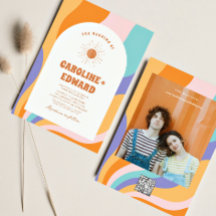レトロカラフルGroovy Wavy Boho結婚のQrコード