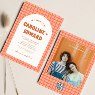 レトロカラフルGroovy Wavy Boho結婚のQrコード 招待状