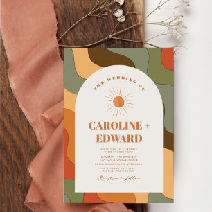 レトロカラフルGroovy Wavy Boho結婚のQrコード 招待状