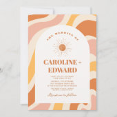 レトロカラフルGroovy Wavy Boho結婚のQrコード 招待状 (正面)