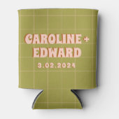 レトロカラフルGroovy Wavy Boho 結婚's 缶クーラー (正面)